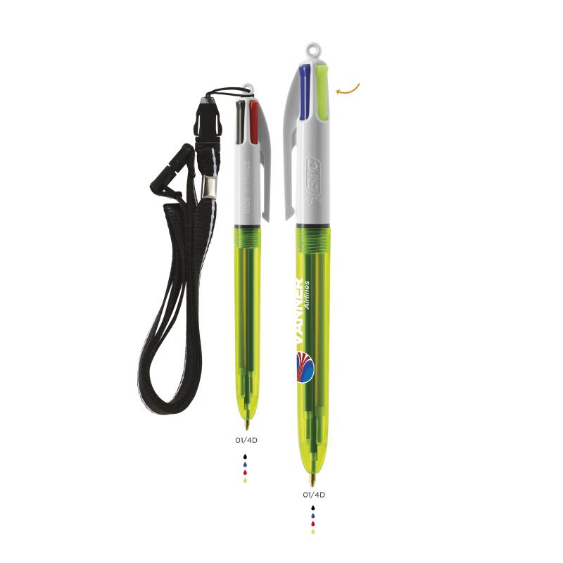 Image of BIC® 4 Colours Fluo ballpen + lanyard BritePix™